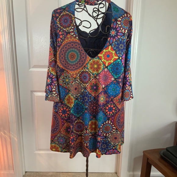 Judith March Anthropologie Retro Patchwork Boho Hippie Mini Dress Size Small - Picture 5 of 10